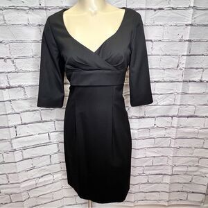 Etcetera Solid Black V-Neck Half sleeve Wool blend dress size 6